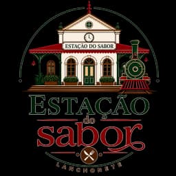 Logotipo Estação do Sabor Lanchonete: a fachada de uma estação ferroviária com uma locomotiva