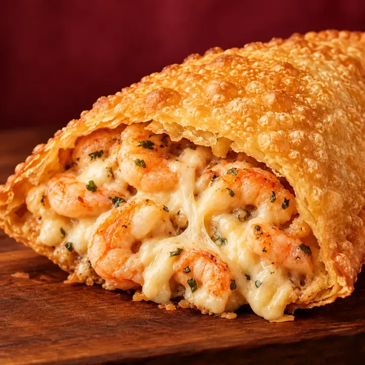 Pastel aberto com recheio de camarão + catupiry