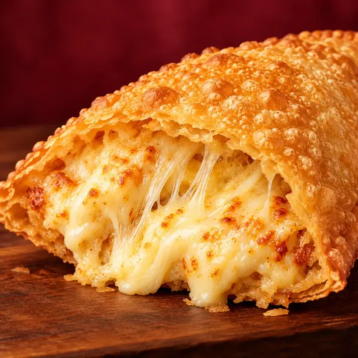 Pastel aberto com recheio de queijo muçarela